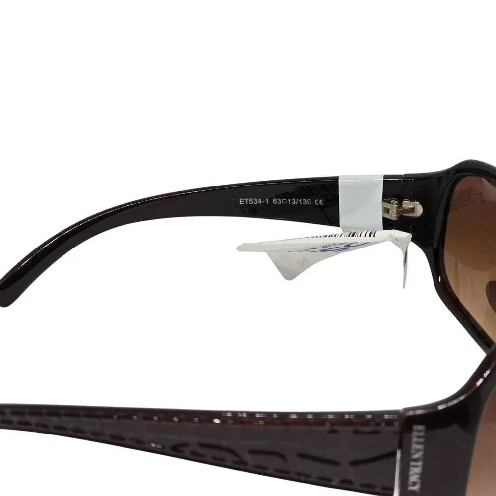 Ellen Tracy Oversized Brown Gradient Sunglasses With Crocodile Texture Arms & UV